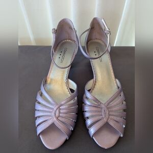 Covington Purple Heels with Elegant Pleated Design and Slim Ankle Strap